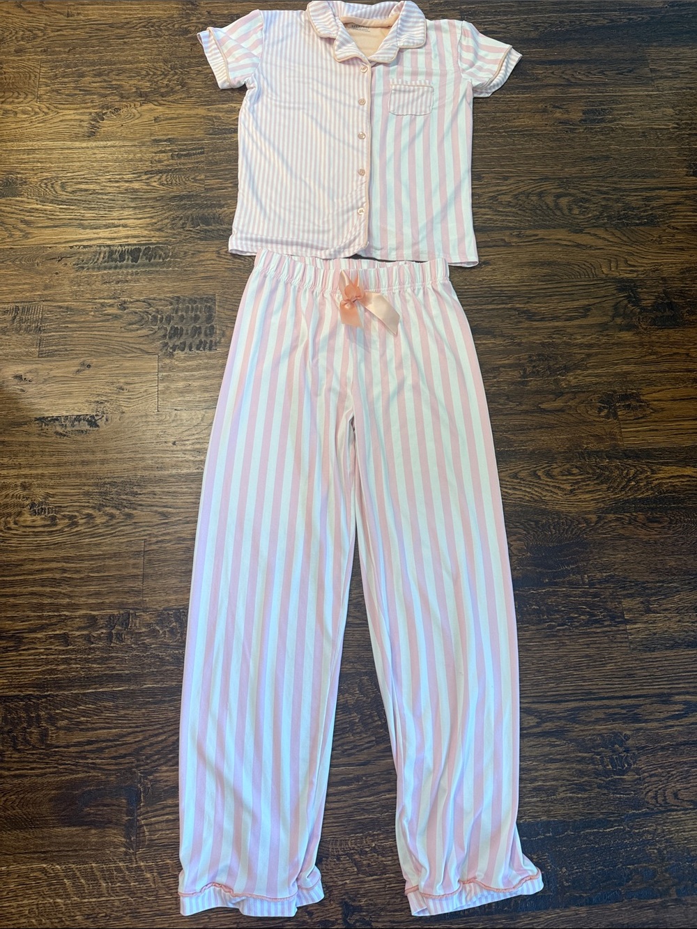Sleep On It Pink & White Striped Kids Pajama Set - Short Sleeve Top & Long Pants